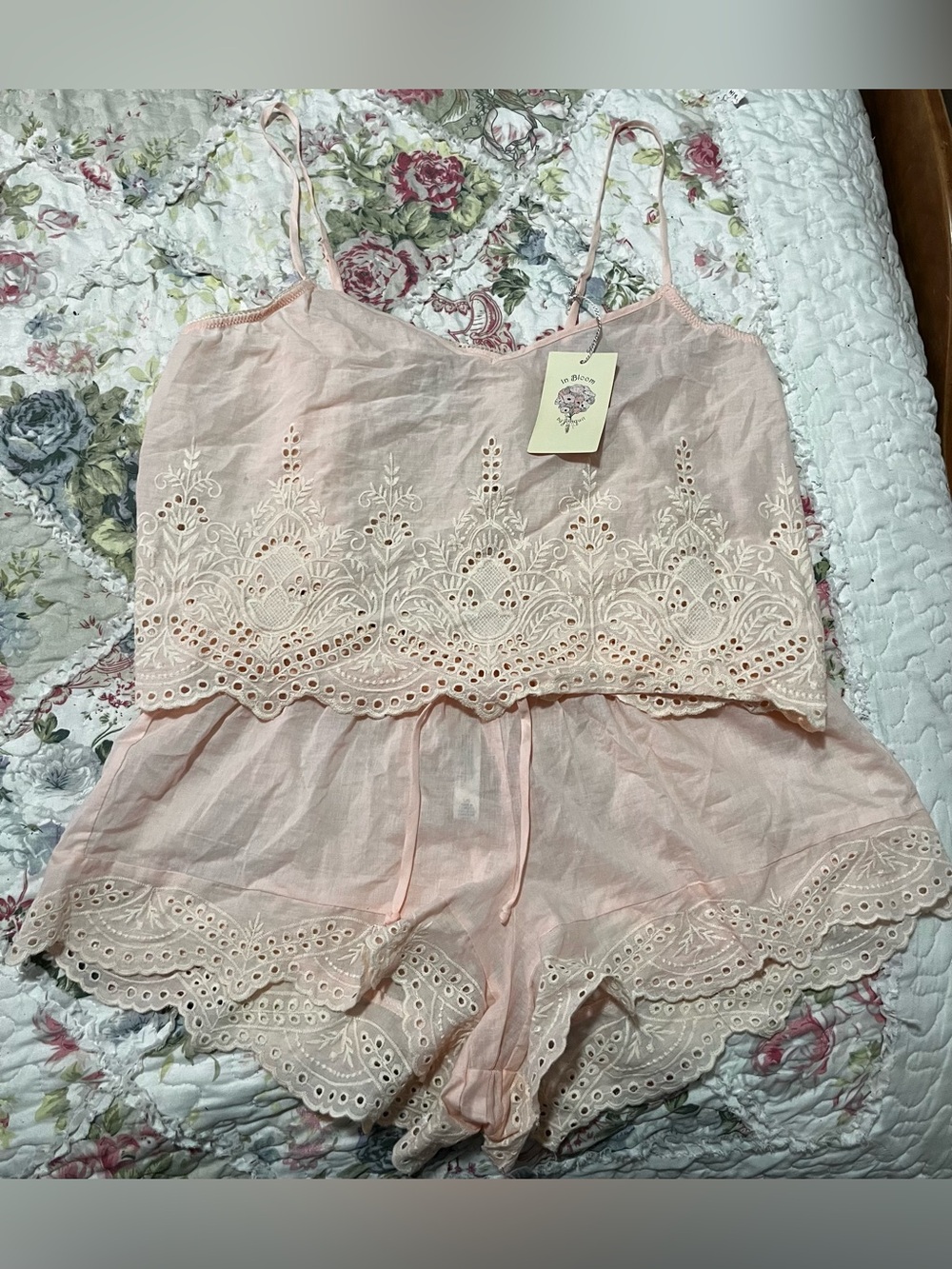 Peachy Pink Eyelet Lace Sleep Set